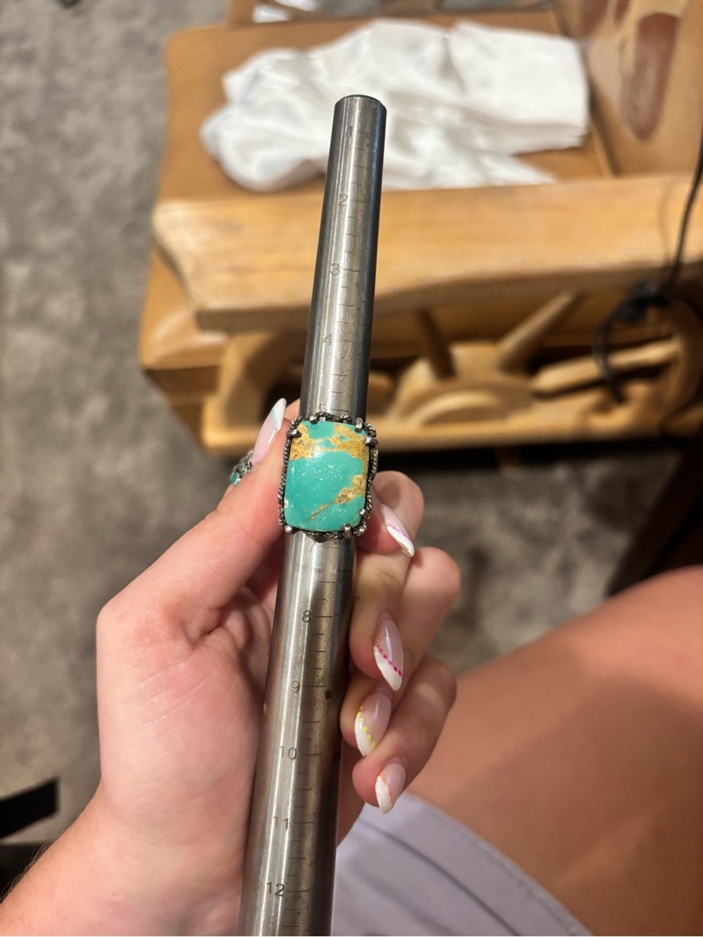 Turquoise Stone Statement Ring - Turquoise Gold Accent -